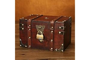 LIKEUDO Holz Schatztruhe Schmuck Aufbewahrungsbox Piratenkiste Verschließbar Deko Schatzkiste Dekorative Schloss Holzkiste (S)