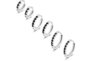 Lantine 3-5 Pairs Cartilage Hoop Earrings for Women Men Stainless Steel Small Hoop Earring CZ Hinged Huggie Earrings Multiple Hole Piercing Helix Conch Lobe Earrings 6mm-16mm