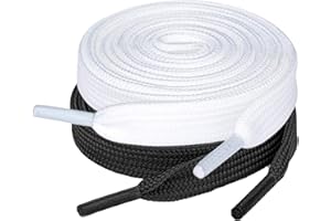 LBJFYHJN 2 pares de cordones planos, 8 mm de ancho, para zapatos de senderismo, zapatillas deportivas, zapatillas deportivas (blanco, negro), Blanco