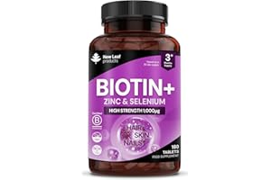 NEW LEAF PRODUCTS Biotin Hair Growth Vitamins 12,000mcg D-Biotin Tablets Enriched with Zinc & Selenium –Vegan Beauty Hair Skin & Nails Vitamins for Women and Men High Strength - 3 Months Supply UK Made - New Leaf