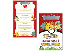 PRINTSERVIS 20 Inviti per FESTA di COMPLEANNO, Stampa su cartoncino, Grafica e Stampa Sorprendente, Eleganti e facile da compilare Formato 95x150mm (P o k e m o n)