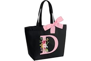 HAMATATA Borsa Tote Bag con Iniziale, Borsa Shopper con Papillon, Borsa Donna Personalizzata con Nome, Regali per Donna, Amica, Sposa Damigella D'onore, Mamma, Compleanno, Nozze, Natale, San Valentino