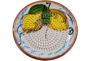 Kaladia Keramik Reibeteller/Keramikhobel - ideal für Ingwer, Parmesan etc. - in Weiß mit 2 Zitronen - Durchmesser: 12 cm - handgemacht & handbemalt - Made in Spain