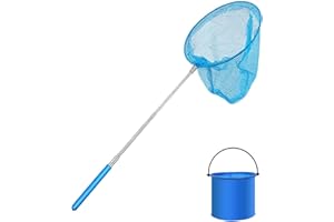 THT 1 Pack Kids Telescopic Butterfly Net Fishing Net Pond Net Extendable (14.5 to 33.8 Inches) With 1 Pack Folding Bucketfor Kids Catching Bugs Insect Small Fish Outdoor Beach Garden Activities (Blue)