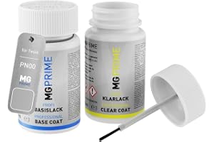 MG PRIME Billack lackstift för Tesla PN00 / NEU262E Quick Silver + klarlack | Set med baslack + klarlack, bättringsfärg, lackflaskor med pensel, à 50ml