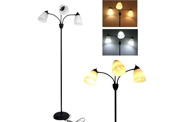 FIRVRE Lampe sur Pied Salon, Lampadaire Industriel Vintage 3 Lumières, Lampe Halogène sur Pied Métal pour Chambre, Salon, Bureau