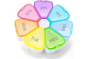 Opret Weekly Pill Organiser, Cute Pill Box 7 Day 1 Times a Day, Portable Travel Tablet Organiser with 7 Large Compartments for Vitamins Supplements Medication (Rainbow)