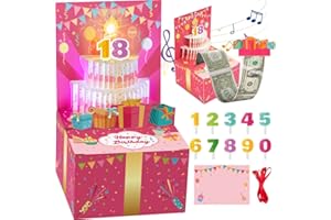 AUKUOY Musical Birthday Card Money Box: Birthday Money Gift Boxes for Cash Pull with Blowable LED Light Candle, Birthday Money Pull Box, Birthday Greeting Cards with DIY 0-99 Numbers for Kids Men and Women