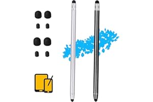 MEETTIKEY 2 penne capacitivo universale, 2 in 1, in gomma, con 8 punte di ricambio per tablet e telefoni cellulari (nero+argento)