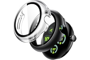 JETech Etui z Ochraniacz Ekranu dla Google Pixel Watch 3/2/1 41mm, Wbudowana 9H Szkło Hartowane Film Twarda PC Bumper Osłona Ochronna, 2 Sztuki (Czarny/Przezroczyste)