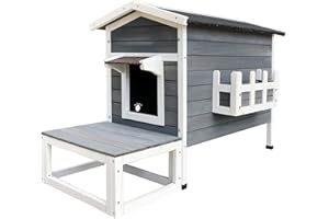 Maisonnette Chat Bois résistant 58 x 73.6 x 104.9 cm Pavillon Terrasse Porte arrière Cabane Abri