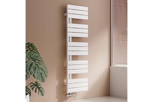 S'AFIELINA Radiatore Design per Bagno, scaldasalviette Bianco, Pannello Piatto, Attacco Laterale, 1320x400mm, radiatore per Bagno, asciugatore per Asciugamani, 570 Watt