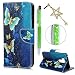 Produktbild LG G7 ThinQ Hülle Case, Filp PU Leder Wallet Handyhülle Flipcase : Bookstyle Gemalt Tasche mit Soft TPU Innere Brieftasche Schutzhülle in Blauer Schmetterling + Anti Staub Schutz Stöpsel + Eingabestift Stylus