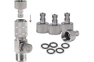 SAGUD Adaptador de aerógrafo Conector de liberación rápida para aerógrafo con 4 Conectores Extra y 5 Anillos tóricos Extra, 1/8 Pulgadas Macho a 1/8 Pulgadas Hembra (Ajustable)…