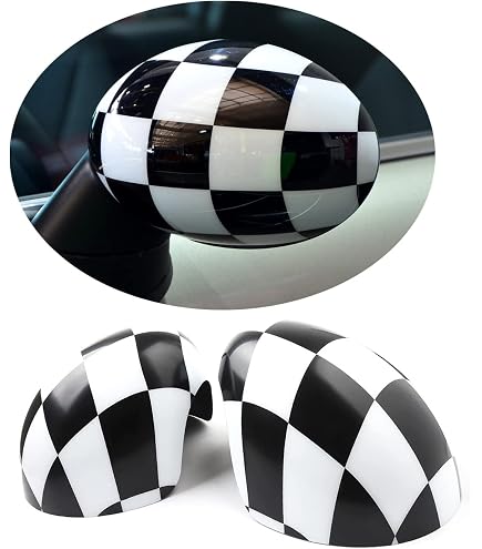 Coques De Rétroviseurs Pour MINI Cooper - Modèles R55 à R61 (2007-2013) - Motif Damier, Style British, Fixation Adhésive