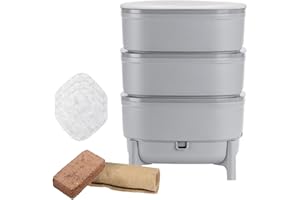 MOUTTA WORMcube Grau Design & Compact I 3-Etagen-Wurmkomposter I Komplett-Set I Stoppfilter zum Ertrinken von Würmern
