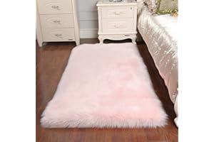 CUMAY Dywan - sztuczne owcze futro, przyjemne, miękkie, długie runo - dywanik przed łóżko, tapczan, do salonu, mata na sofę (kolor: różowy, 60 x 90 cm)