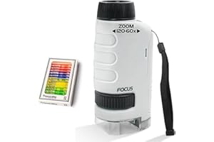 L0FAMY Handheld Mini Microscope for Kids, Portable Pocket Microscope With 120X Magnification Digital Miniscope With 12 Slides For Boys And Girls, Science Experiments Supplies