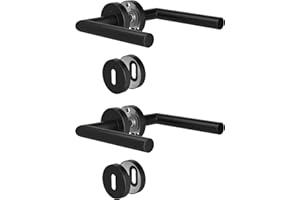 KeZaara Maniglie per Porta Interne 2 Pezzi, Maniglia per Porta in Acciaio Inox con Rosetta Arrotondata Ø 52 mm, Nero Opaco, Forma di L, BB-Chiave a Profilo Tondo