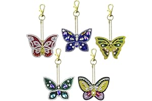 BNNRJIA 5 Stk 5D DIY Schmetterling Diamond Art Painting Schlüsselanhänger, Doppelseitige Diamant Strass Diamant Strass Stickerei Kunst Painting Schlüsselbund Schlüsselanhänger für Handtasche Tasche Dekor