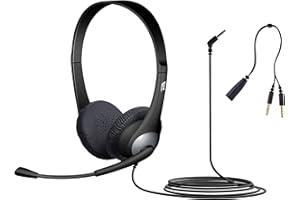 Cyber Acoustics Stereo Headset, 3.5mm stereo & Y-adapter for separate Headphone & Mic Connection, K12 School Classroom and Education (AC-204)