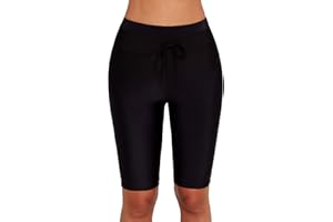 Ecupper Bas de Maillot Short de Bain Femme Long Taille Haute Sport avec Cordon