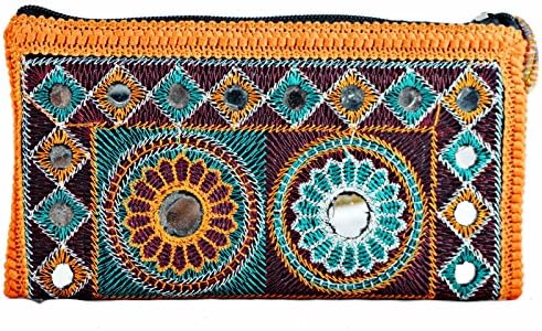 Handmade Small Clutch Handbags Purse Pouch For Women Ladies Embroidered Fabric Mirrors Vintage Floral Compact Design With Wrist Straps For School Girls Mums Teenagers Young Girls Uk Trendy Fashion