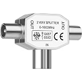 AXFEE TV Antenna Distributor, 1 Female Input, 2 Male Outputs | Coaxial T Splitter, TV Distributor, Antenna Distributor, Doubl