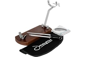 JAMONPRIVE Porta Prosciutto Pieghevole Laccato Noce con Gommini Antiscivolo + Coltello + Affilacoltelli + Copri Prosciutto + Panno + Pinza - Portaprosciutto per il Prosciutto, il Serrano e il Jamon
