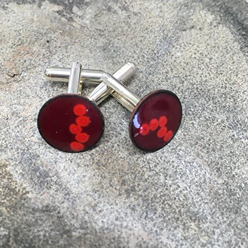 Dark Red with Light Red Spots Enamelled Enamel Mens Cufflinks