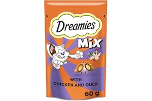 Dreamies Cat Treats, Tasty Snacks with Delicious Chicken and Delectable Duck, 8 Pouches of 60 g