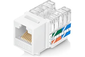 EVEREST MEDIA SOLUTIONS Everest 90° Angled RJ45 Cat6 Keystone Jacks 20-Pack in White - Slim Profile Female RJ45 Connectors - Cat 6 Keystone Jack - Compatible with 90° Angled Speed Termination Tool - easyJACK (B094WB91H3)