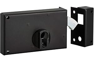 THIRARD - Boitier de Serrure Horizontale en Applique Double Entrée à Crochet pour Portail - Droite - Axe 60 mm - 140 x 83 mm - Noir - Coffre et Gâche Acier Cambré - Mécanisme à 2 Tours