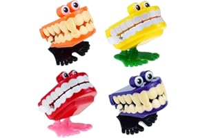 simyron 4pcs Chattering Tooth Clockwork Toy, Funny Clockwork Winding With Eyes Jumping Teeth Ghost Tooth Toy, Pop-Up Tooth Toy Carnival Gift