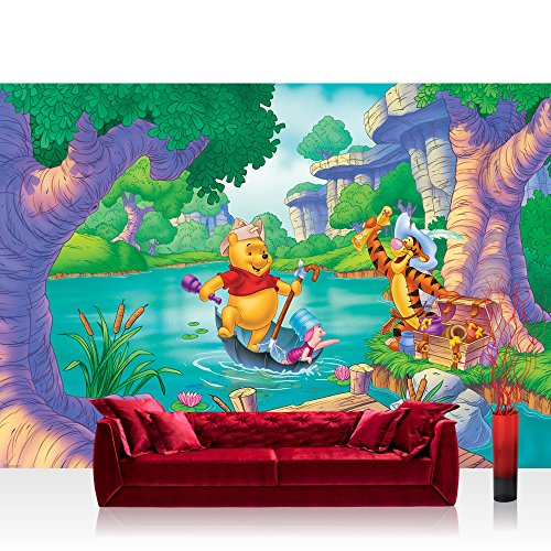 Fototapete 368x254 cm PREMIUM Wand Foto Tapete Wand Bild Papiertapete - Kindertapete Tapete Disney Winnie Puuh Ferkel Tiger Schatz Wasser bunt - no. 3024