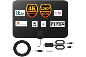 MEgegulo TV signal amplifier Aerial Indoor-Amplified Indoor TV Aerial with Booster 250+ Long Range Reception for Freeview TV Support 4K 1080P HDTV