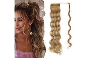 Bieiyhe Postiche Queue de Cheval Boucle Fausse Ponytail Cheveux Naturel Bouclés Ondulé 60cm Extension Cheveux Queue de Cheval Bouclée Wave Wrap Around Ponytail Curly Hair Ponytail Extension Longue