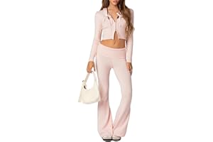 RTGSE Womens Y2K Zip Up Knitted Crop Hoodies Vintage Rib Knitted Hooded Sweatshirts with Trousers 2Pcs Clothes Set Streetwear