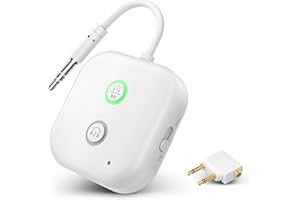 KRICSERTG Bluetooth 5.3 Transmitter Receiver, 2-in-1 Airplane Wireless Bluetooth Compatible with 2 AirPods & Wireless Headphones, 3.5mm Aux Jacks Wireless Audio Transmitter for Planes, TV, Car, Tablet, Gym
