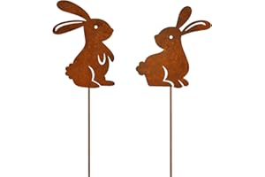 ALEMIN 2er Edelrost Oster Hase Gartenstecker Deko Rost, Osterhasen Gartendeko Rost Baumstecker