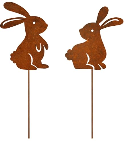 Deko-Stecker Hase – 2 Stück, Metall Edelrost – 11 X 24 Cm – Für Blumentöpfe, Gestecke & Fensterdekoration