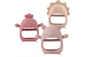AOISOUK Giocattolo Per La Dentizione Per Bambini Per Neonati Di 3+ Mesi, Forme Facili Da Fare Con Consistenza Morbida Per L'esplorazione Sensoriale E Prurito Di Sollievo (Pink scuro*rosa rosa*beige)