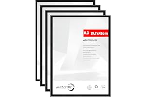 HIMEETIME Lot de 4 Cadre à Documents A3 30 x 42 cm en Aluminium Noir,Cadre 29,7 x 42 cm 2-pack,Verre Acrylique Incassable Excellente Qualité Durable,Accrochage Facile Pour Montage Décoration Murale