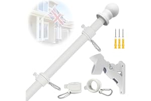 NQ 5FT(1.5M) Flag Pole for Garden with Flag Pole Holder, Stainless Steel Flag Pole Kit for House, Flag Pole Rings, Flag Pole for Outdoor, Wall Mounted Flag Pole(White)