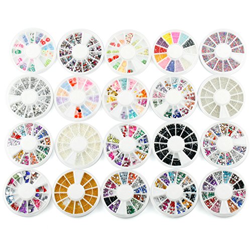 Preisvergleich Produktbild 20tlg Nagel Kunst Tips Steine Slice Deko Rhinestones Strasssteine Glitter ET