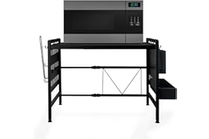 HomeLuxWorld Mikrowellen Regal stehend – 2-stufiges Metallregal schwarz mit Lochmuster, stabiles & verstellbares Küchenregal für Mikrowelle, Toaster & Küchengeräte, rutschfest & platzsparend