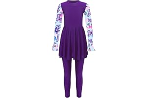 iiniim Mädchen Badeanzug Langarm Rashguard Badekleid mit Badehose Zweiteiler Bademode UV Schutz Badebekleidung Muslim Islamisch Burkini Bikini Set