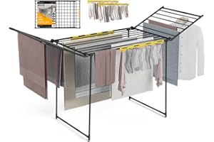 Newlux - Tendedero Plegable con Alas Bold V22, Tubos 5 Veces Más Resistentes, 180x55x112 cm, 26M de Secado, 25Kg de Carga. Tenderete de Ropa Plegable con Soporte para Calcetines, Fácil Plegado, Negro