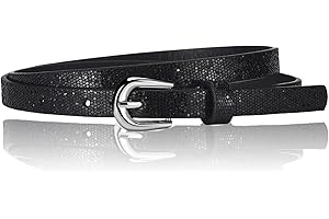 NiceYnn Ceinture Fine Cuir Imité pour Fille Garçon Réglable Laser Brillant Paillette 92cm Long pour Robe Jean Pantalon Anniversaire