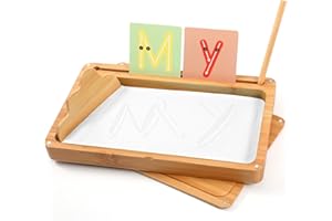 ATMINI Montessori sandtablet Frühes Training Buchstaben und Zeichens pielzeug Holz Montessori Sandtisch Lerns pielzeug für Frühe motorische Entwicklung bei Kindern(Weiß)